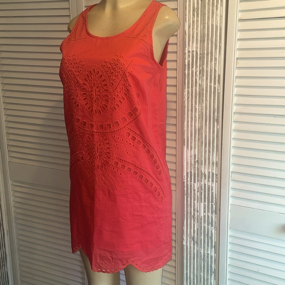 Kenar Eyelet Shift dress scallop hem size 2 coral color - Picture 3 of 6